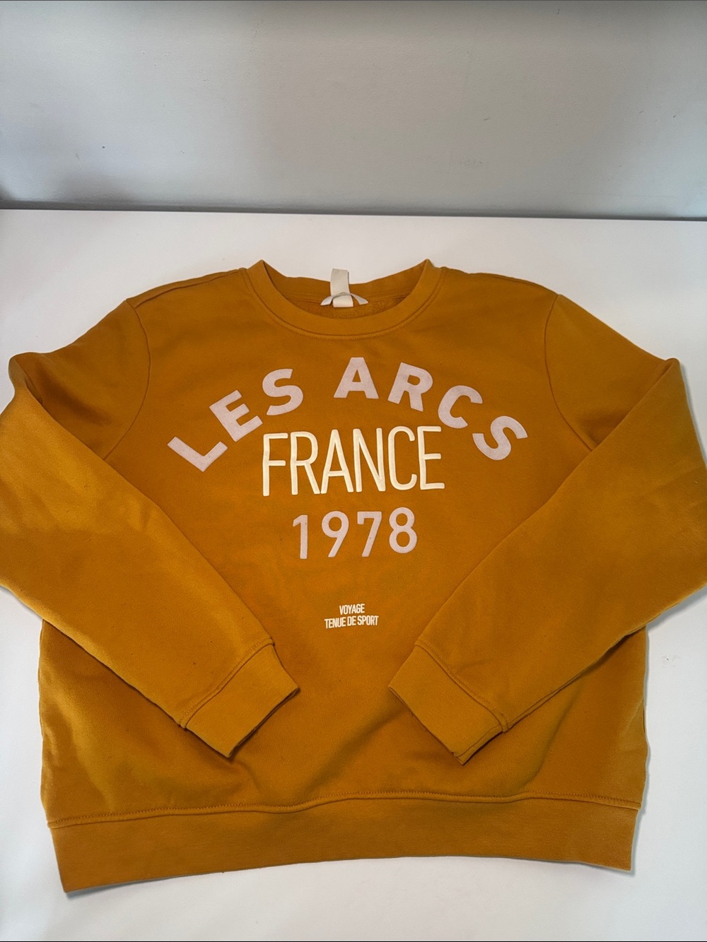 H&M Mustard Crewneck Sweatshirt with 'Les Arcs France 1978' Print medium